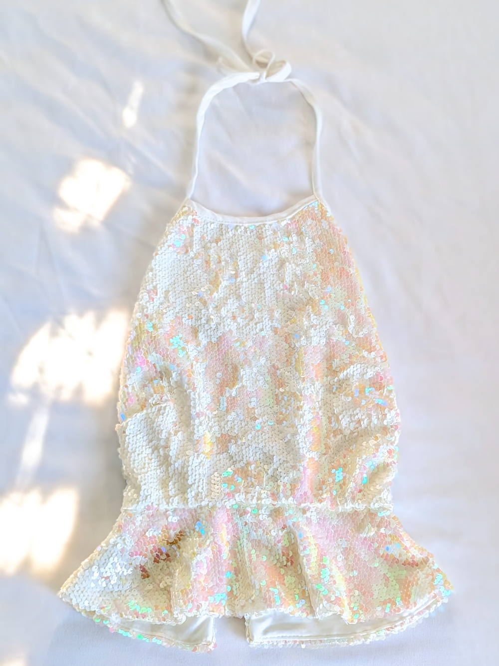 Fashion Nova White Iridescent Sequin Halter Top